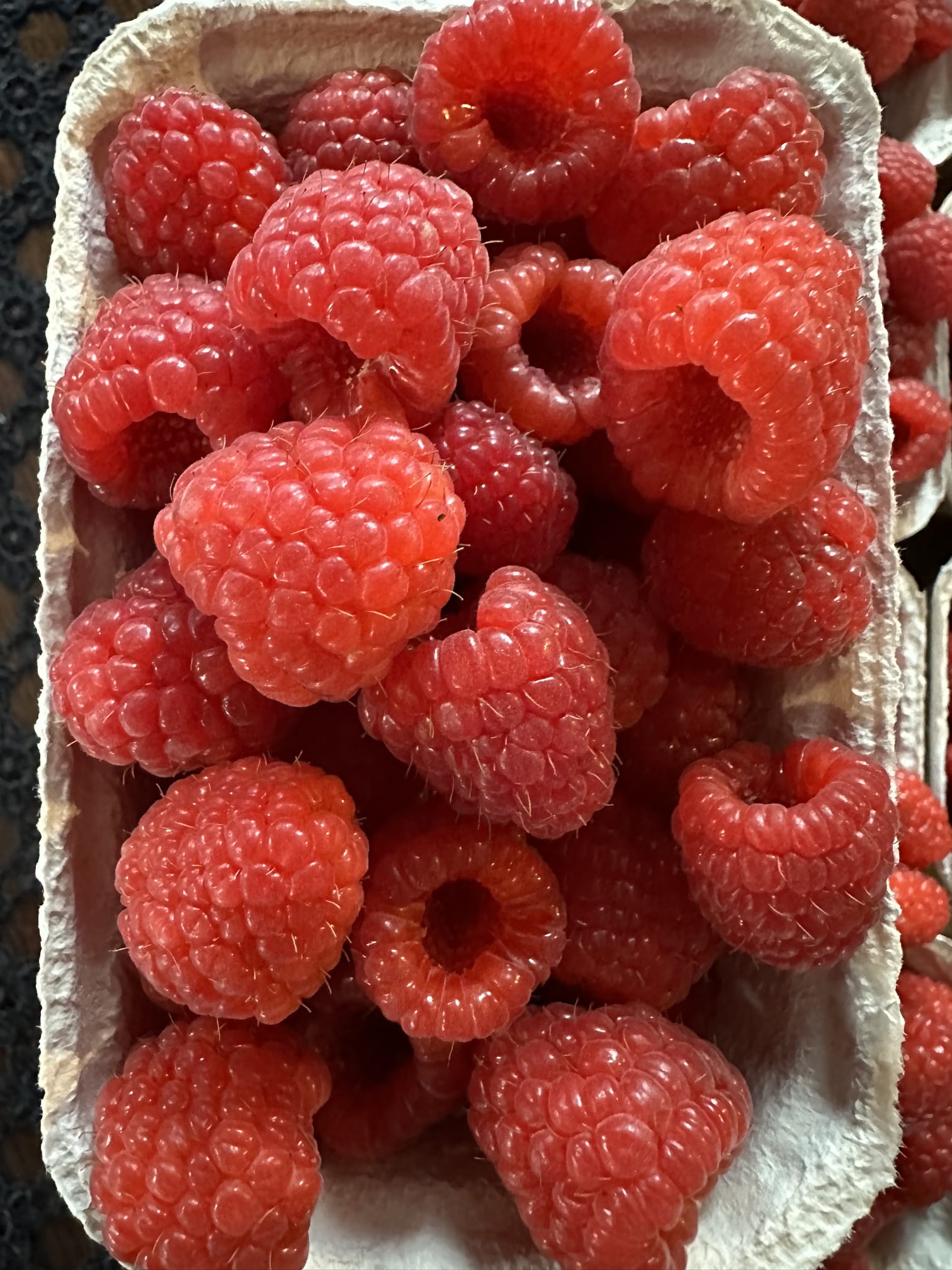 Świeże maliny w pojemniku detalicznym